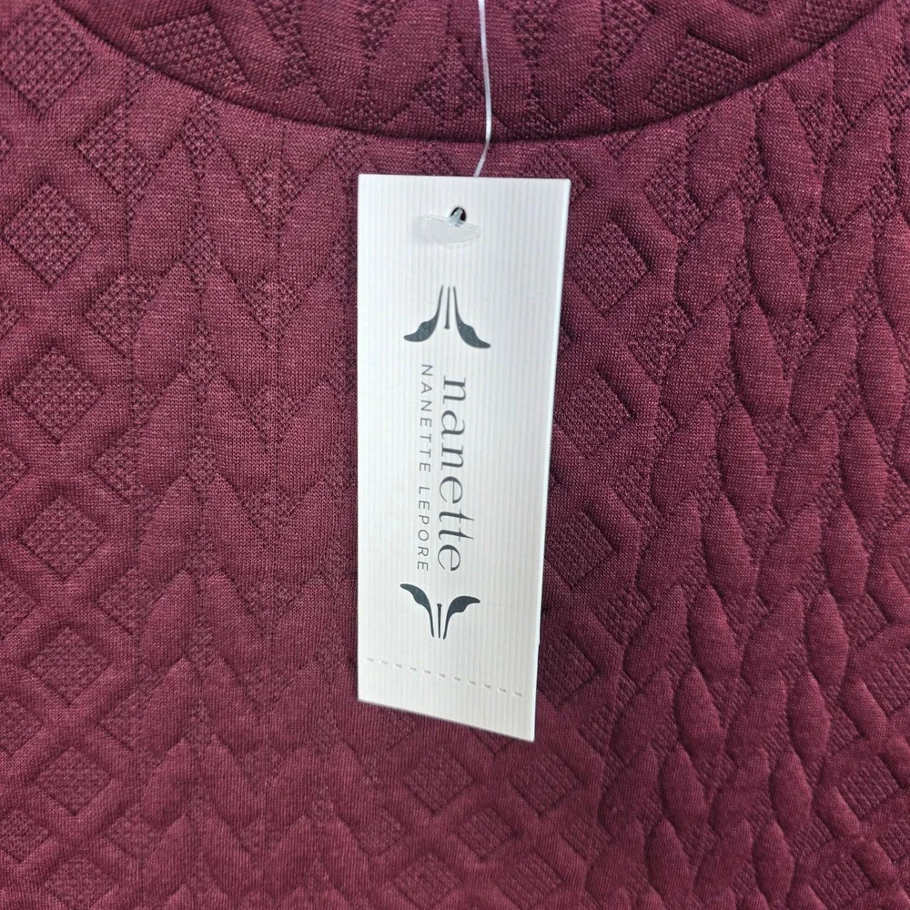 Nanette Lepore Womens 2 Piece Quilted Sweatshirt Wide Leg Pants Set Burgundy LRG